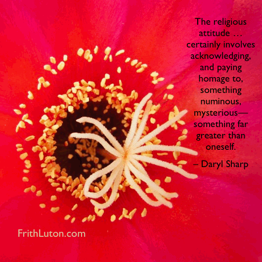 The religious attitude … certainly involves acknowledging, and paying homage to, something numinous, mysterious—something far greater than oneself. – Daryl Sharp